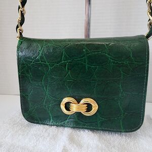 Subissati Green Leather Crossbody Croc Embossed Made in Italy READ DESCRIPTION
